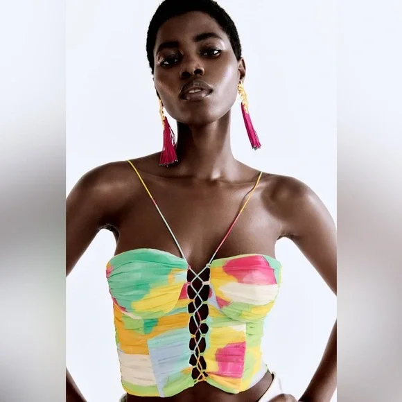 Zara Multicolor Ruched Crop Top - Picture 1 of 4